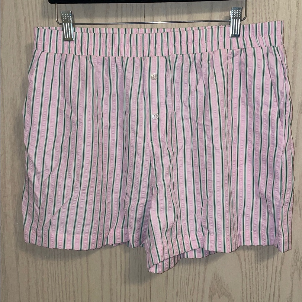 Brit the Label XL Pocketed Pink and Green Striped Women’s Pajama Shorts